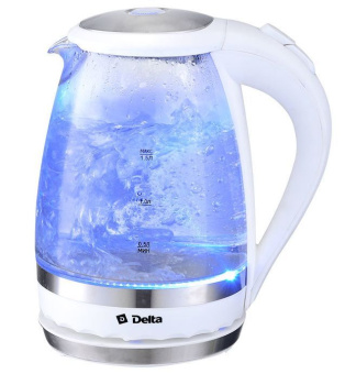 Чайник электрический DELTA DL-1202 стекло белый