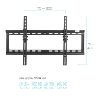 Крепеж Kromax IDEAL-2 new black, наст. для TV 32"-90", max 55 кг, 1 ст св., нак. 0°-10°, от ст. 23 мм, max VESA 600x400 мм.