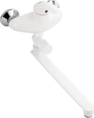 BRIMIX 5621 Смеситель в ванную, длинный излив, шаровый, из высокопрочного пластика АБС, БЕЛЫЙ с дивертором м/к, обтекаемый корпус