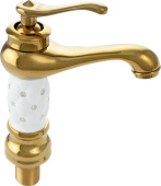 BRIMIX 122 Смеситель для раковины , БЕЛЫЙ- ЗОЛОТО , со стразами , шаровый