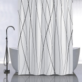 САНАКС 01-96 Штора с рисунком, ЧЕРНЫЕ ЛИНИИ на БЕЛОМ ФОНЕ, в ванную комнату, без колец, полиэстер180 х180 см