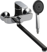 GFMARK 5570 Смеситель в ванную, шаровый, длинный излив, с дивертором на корпусе, комбинированный, с чёрной эмалью