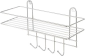 РЫЖИЙ КОТ Полка настенная Lecco Plus 33*12,5*21 см 4 крючка хром (310865)