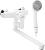 BRIMIX 555 Смеситель в ванную длинный излив с дивертором, шаровый из высокопрочного пластика АБС - БЕЛЫЙ