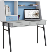 POLINI Стол письменный kids Aviv 1455 с надстройкой и ящиками серый/белый-голубой (4 кор.)