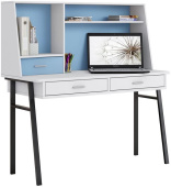 POLINI Стол письменный kids Aviv 1455 с надстройкой и ящиками белый/белый-голубой (4 кор.)