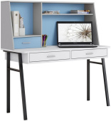 POLINI Стол письменный kids Aviv 1455 с надстройкой и ящиками белый/серый-голубой (4 кор.)