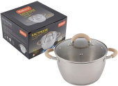 MALLONY Кастрюля Fortuna, объем 3,3 л, из нерж стали с крышкой, матовый корпус, ручки с силиконом (007219)