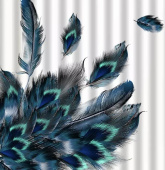 САНАКС 01-86 Штора с рисунком синие перья, в ванную комнату, без колец - полиэстэр