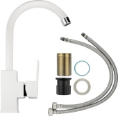 BRIMIX 5923 Смеситель на кухню, боковой, шаровый, из высокопрочного пластика АБС, БЕЛЫЙ , квадратный корпус .