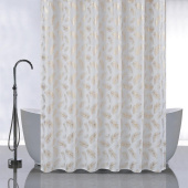 САНАКС 01-106 Штора с рисунком, золотые перья на белом, в ванную комнату, без колец - полиэстэр, 180 х 180 см