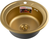 FABIA 9561 Мойка врезная круглая d=49 см из нерж.стали ЗОЛОТО толщ.0,8мм глуб.180мм+большой сифон с переливом