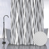 САНАКС 05-07 Штора с рельефным теснением, принт ЛЕНТЫ на БЕЛОМ ФОНЕ, в ванную комнату, без колец, полиэстер/микрофибра, 180х180 см