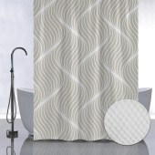 САНАКС 05-10 Штора с рельефным теснением, принт ВОЛНИСТЫЕ ЛИНИИ на БЕЖЕВОМ ФОНЕ, в ванную комнату, без колец, полиэстер/микрофибра, 180х180 см